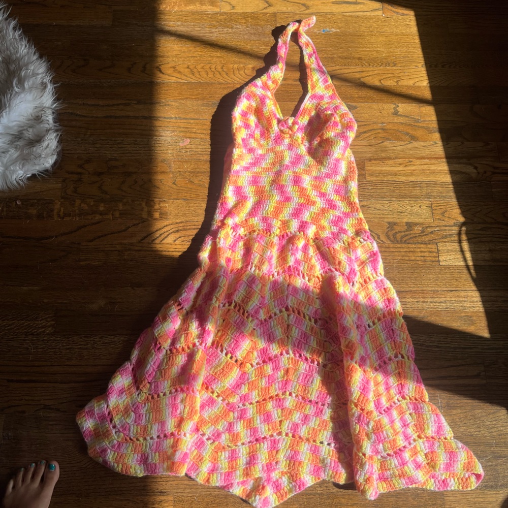 Hand made halter dress (crochet or knit), has never been worn. Bought at market